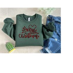 disney merry christmas sweatshirt, buffalo plaid merry christmas tee, mickey mouse shirt, christmas mickey sweater, disn