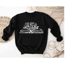 wildflowers book sweatshirt, book lover gift, women reading shirt, bookish sweater, teacher gifts, librarian tee, floral