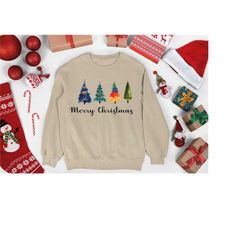 watercolor merry christmas sweatshirt, women christmas gift, christmas tree shirt, merry sweater, christmas crewneck, me