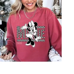 comfort colors vintage minnie shirt, disney shirt, minnie 1928 shirt, checkered minnie shirt, checkered disney shirt, re