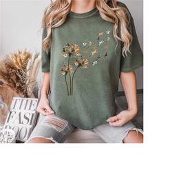 comfort colors dandelion dog shirt, dogs flower fly shirt, dog lover shirt, animal tee, animal lover shirt, flower lover