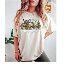 comfort colors mickey and friends christmas tree shirt, mickey and friends disney christmas shirt, mickey and friends ch