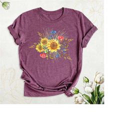 sunflowers shirt, cottagecore clothing, poppy flower shirt, cute spring shirt, sunshine shirt, botanical shirt women, wi