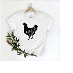 floral chicken shirt, gift for chicken lover, hen shirt, farm shirt, chicken whisperer shirt, farm girl shirt, matching