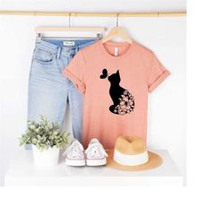 cat shirt, cat mom t-shirt, mother's day shirt, floral cat shirt, nature lover shirt, cat lady gift, pet lover shirt, ca