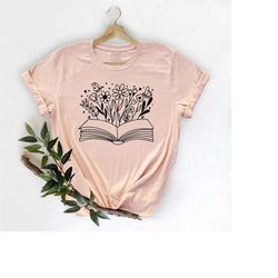 cute book lover wildflowers book t-shirt, funny book reader shirt, gift for bookish librarian teacher, bookworm tee,book