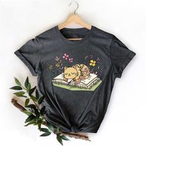 floral cat shirt, cat lover shirt, cat book shirt, cat mom t-shirt, nature lover shirt, cat lady gifts, pet lover shirt,