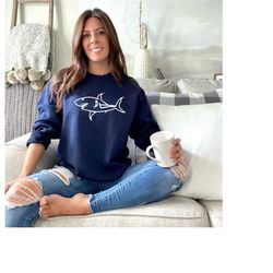 shark sweatshirt, shark design outfit, shark theme cute sweatshirt, little shark gift sweatshirt, sea animals clever sha