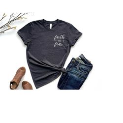 faith over fear pocket shirt, minimalist christian tee for women, religious shirt, motivational shirt, faith t-shirt, ch