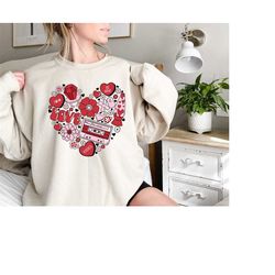 valentine's day love heart sweatshirt, lover sweatshirt, gift for girlfriend, happy valentines day couple sweatshirt,lov