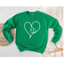 heart and clover hoodie, st. patrick sweatshirt, irish crewneck, saint patricks day hoodie four leaf clover, gift for he