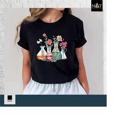 floral beakers chemistry lab scientist gift, laboratory shirt, biology teacher,chemist medical lab tech technician shirt