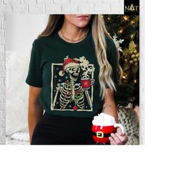 dead inside skeleton christmas shirt, merry christmas shirt, coffee lover christmas gift, dead inside shirt,sarcastic ch