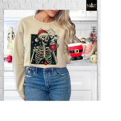dead inside skeleton christmas sweatshirt, merry christmas shirt, coffee lover christmas gift, dead inside shirt, sarcas