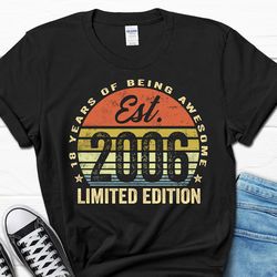 18th Birthday Gift, Vintage 2006 18 Years of being Awesome Shirt, 18th Birthday Gift for Men, 18th Gift for Women, Turni