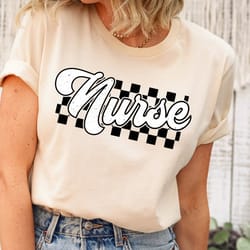 checkered nurse shirt, retro nurse shirt, gift for nurse, rn shirt, registered nurse shirt, new nurse graduation gift, n