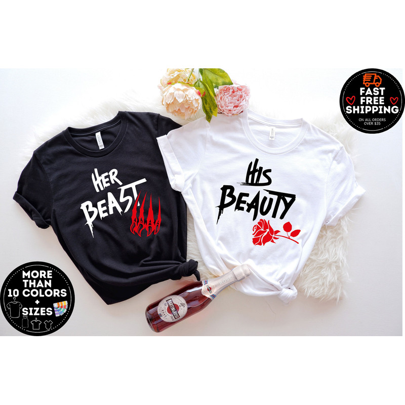 Beauty and Beast Shirt Set, Her beast His Beauty Tees, Couples Workout shirts, Matching Couples shirts, Beauty and The Beast couple shirt.jpg