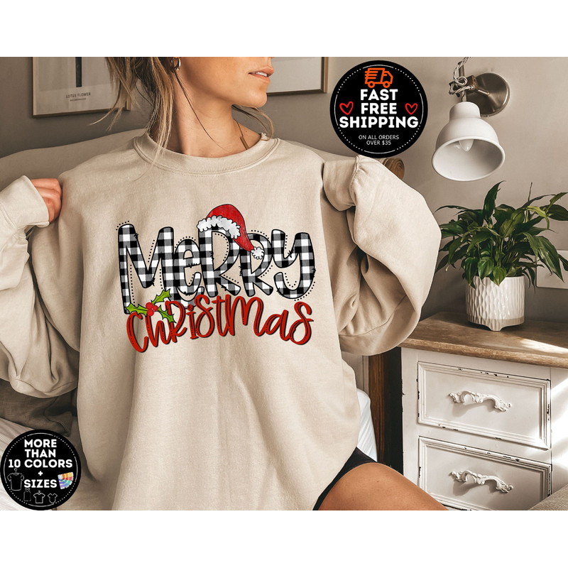 Buffalo Plaid Christmas Sweatshirt, Merry Christmas Sweatshirt, Christmas T-shirt, Christmas Family Shirt, Holiday Sweater, Christmas Gift.jpg