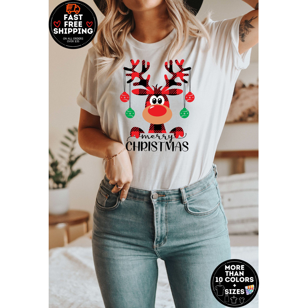 Buffalo Plaid Reindeer Christmas Shirt, Merry Christmas Buffalo Plaid, Reindeer tee, Peeping Reindeer Shirt, Christmas Family Matching shirt.jpg