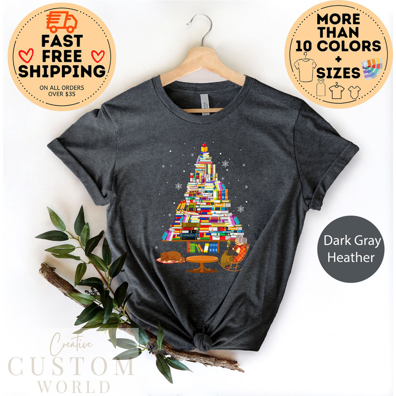 Christmas Book Tree Shirt, Book Lovers Christmas Gift, Bookworm Christmas Shirt, Christmas gift for teacher, School Christmas Xmas Shirt.jpg