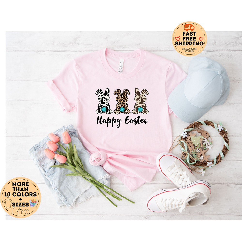 Happy Easter Shirt, Leopard Bunny tees, Leopard Easter Bunny Shirt For Woman, Kids easter Shirts, Easter Matching Shirt, Easter Family Tees.jpg