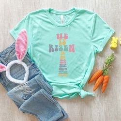 cross he is risen shirt, cross shirt, easter jesus shirt, religious easter shirt, easter believer shirt, jesus christ sh