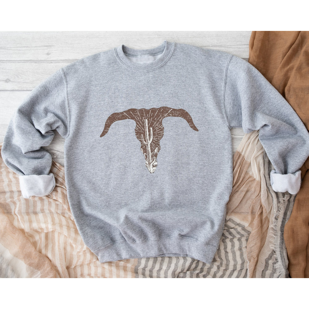 Boho Cow Skull Sweatshirt, Howdy Sweatshirt, Wild West Sweatshirt, Western Graphic Hoodie, Southwest Cowgirl Sweatshirt, Bull Skull Hoodie.jpg