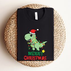 christmas dinosaur light shirt, trex christmas shirt, boys christmas outfit, xmas holiday shirt, tree rex shirt, kids ch