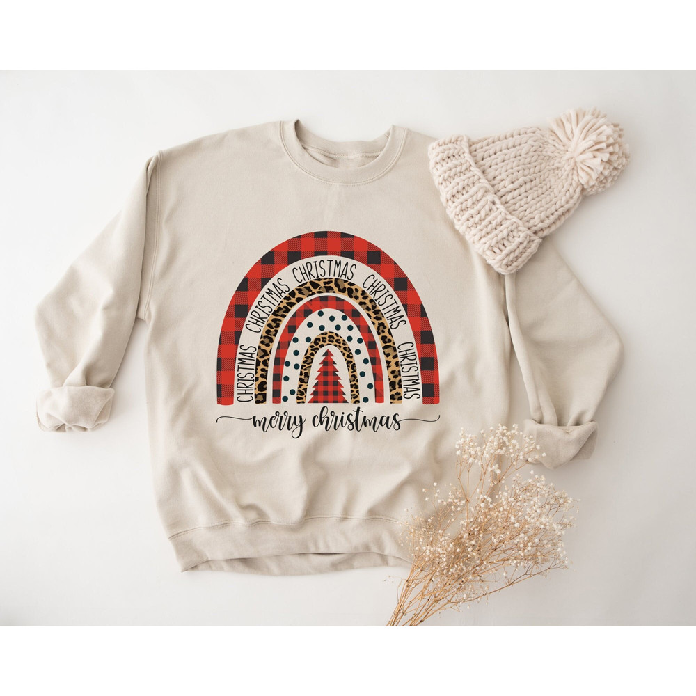 Christmas Rainbow Sweatshirt, Merry Christmas Sweatshirt, Christmas Sweatshirt, Buffalo Plaid Shirt, Leopard Print Shirt, Cheetah Print Tee.jpg