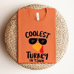 coolest turkey in town shirt, funny kids thanksgiving shirt, thankful shirt, fall shirt, hello pumpkin, family turkey te