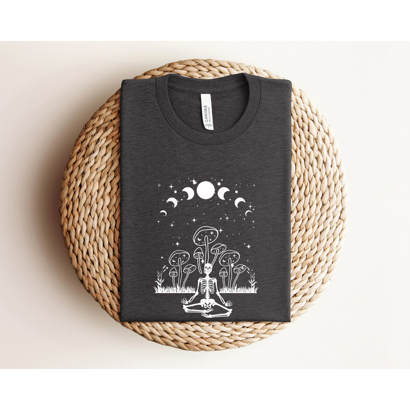 Cottagecore Mushrooms Skeleton Shirt, Vintage Wash Botanical Shirt, Goblincore Mushrooms Shirt, Dark Academia Clothing, Skeleton Shirts.jpg