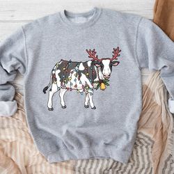 cow christmas lights sweatshirt, funny christmas sweater, funny heifers christmas sweatshirt, cow holiday sweater, chris