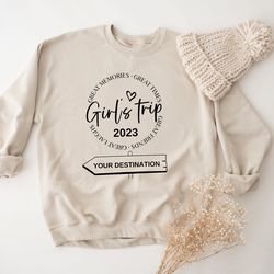 custom girls trip 2023 sweatshirt, personalized girls weekend hoodies, besties matching sweatshirts, road trip sweater,