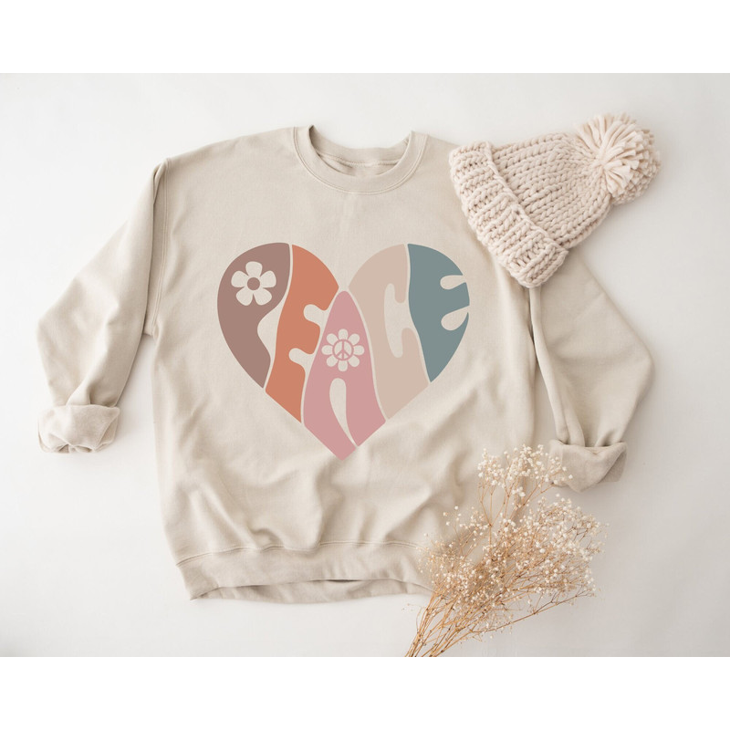 Cute Peace Sweatshirt, Peace Sign Hoodie, Peace Sweatshirt, Peace Gift, Peace Clothing, Unique Peace Gift, Peace Heart Women's Sweatshirt.jpg