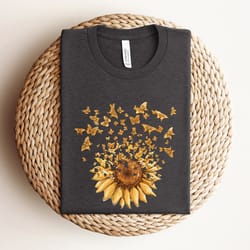 sunflower butterfly shirt, butterfly shirt, cute mom shirts, sunflower shirt, floral graphic shirt, flowers gift shirt,