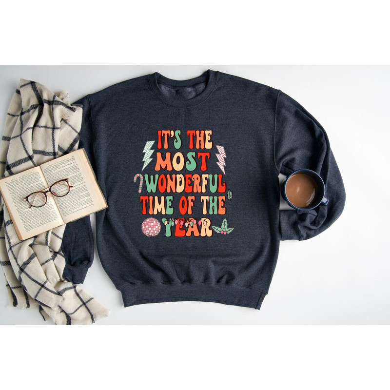 The Most Wonderful Time Of The Year Sweatshirt, Christmas Sweatshirt, Womens Christmas Sweatshirt, Retro Holiday Crewneck, Christmas Hoodie.jpg