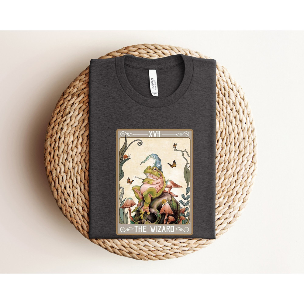 The Wizard Shirt, Frog Tarot Card Shirt, Trendy Goblincore Clothing, Witchy Cottagecore Shirt, Tarot Lover Shirt, Dark Academia Frog Shirt.jpg