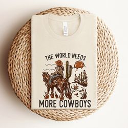 the world needs more cowboys shirt, retro neutral boho cowboy shirt for boys, vintage neutral cowboy shirt, western boys