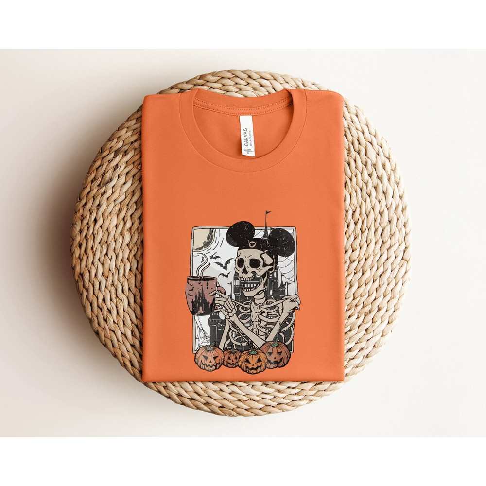 Vintage Skeleton Drinking Coffee Shirt, Disney Halloween Shirt, Skeleton Mickey Ears Shirt, Halloween Family Shirts, Cute Disney Shirts.jpg