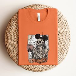 vintage skeleton drinking coffee shirt, disney halloween shirt, skeleton mickey ears shirt, halloween family shirts, cut