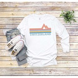 switzerland long sleeve t-shirt, alps long-sleeved tee, retro mountain ski shirt, switzerland souvenir gift, retro mount