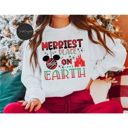 personalized merriest place on earth disney christmas shirt, mickey's very merry christmas sweatshirt, xmas disney match