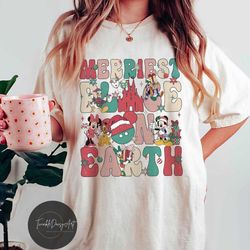 merriest place on earth mickey and friends disney christmas shirt, wdw disneyland christmas shirt, happiest place on ear