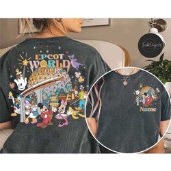 two-sided all characters disney epcot world tour 1982 shirt, mickey and friends, wdw disneyland figment epcot world trav