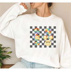 checkered gay pride smile face sweatshirt,retro pride sweatshirt,lgbt shirt, smile face shirt,checkered lgbt shirt,human