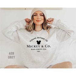 please return to mickey and co main street usa sweatshirt,theme park vacation trip unisex sweat, disneyworld sweater, di
