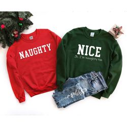 naughty and nice shirts, husband and wife christmas, christmas shirt set, funny christmas shirt, christmas pajamas, matc