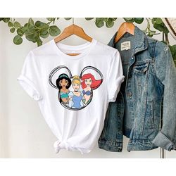 disney princess women's shirt, princess doodle collage shirt, belle, mickey ears shirt, gifts for her, theme park shirt,