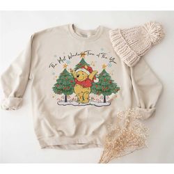 winnie the pooh christmas shirt, the most wonderful time of the year winnie the pooh tree sweatshirt, disney pooh t-shir