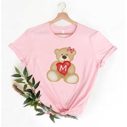teddy bear shirt for womens , valentines day gift for her, personalize your initial, cute women sweatshirt with bear, ha